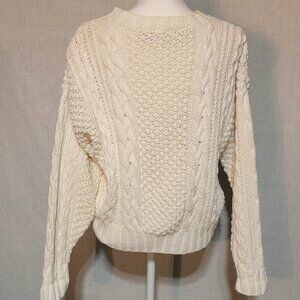 Nordstrom Off White Cable Knit Mixed Stitch Cotton Crewneck Sweater Small